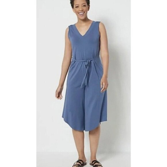 AnyBody Tall Cozy Knit LuxeV-Neck Gaucho Jumpsuit Medium Indigo, Tall X-Large - Picture 1 of 1